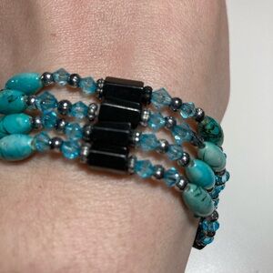 Convertible magnetic bracelet/necklace, bracelet stack, necklace stack, blue